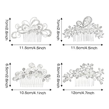 Cinaci 36 Pack Sparkly Silver Rhinestone Pearl Flower Butterfly Bridal Hair Side Combs+U-shaped & Twist Crystal Hair Pins Clips Wedding Headpieces Prom Accessories for Women Girls Brides Bridesmaids