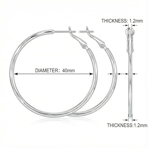 Hoop Earrings for Women, Hypoallergenic Stainless Steel Lightweight Thin Large Big Hoops Earrings Set for Women, Non Tarnish for Jewelry Gift 40MM - color: Silver-40mm