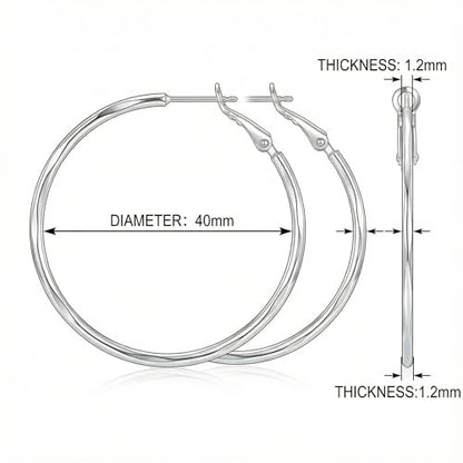 Hoop Earrings for Women, Hypoallergenic Stainless Steel Lightweight Thin Large Big Hoops Earrings Set for Women, Non Tarnish for Jewelry Gift 40MM - color: Silver-40mm