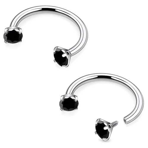 16G F136 Titanium Internal Thread Horseshoe Septum Nose Ring Piercing Jewelry Circular Barbell Helix Snug Tragus Rook Daith Cartilage Earring Lip Ring Piercing Jewelry for Women Men 8MM 10MM - style: 16G, 10MM Length, Black CZ