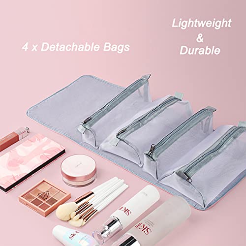 Personalized Toiletry Bag Embroidery Roll-Up Cosmetic bag Foldable Portable Travel Organizer Custom Women's Cosmetic Makeup Kits for Women Waterproof (Gray) - color: Gray