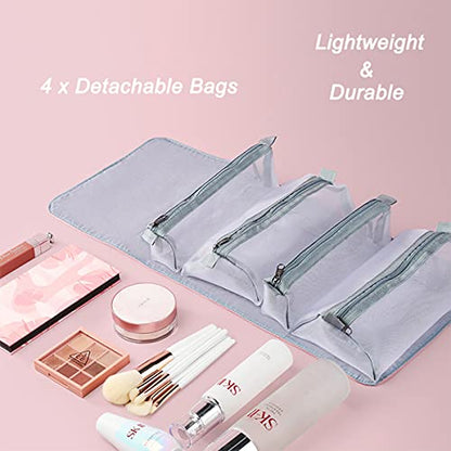 Personalized Toiletry Bag Embroidery Roll-Up Cosmetic bag Foldable Portable Travel Organizer Custom Women's Cosmetic Makeup Kits for Women Waterproof (Gray) - color: Gray