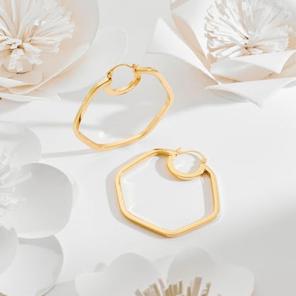 Large Gold Knot Hoop Earrings for Women 18K Gold Hoop Earrings Statement Lightweight Hoops Trendy Gold Hoops Earrings Jewelry - color: C-Hexagon Big Hoop Earrings