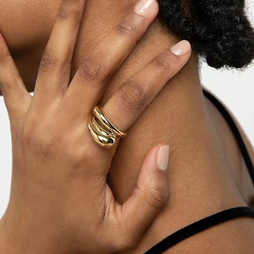 Hey Harper Gold Ring for Women - Gold Plated Stacking Waterproof & Sweatproof Jewerly Ring - Everday Non Tarnish Cute Fashion Circle Rings - style: Bica Ring