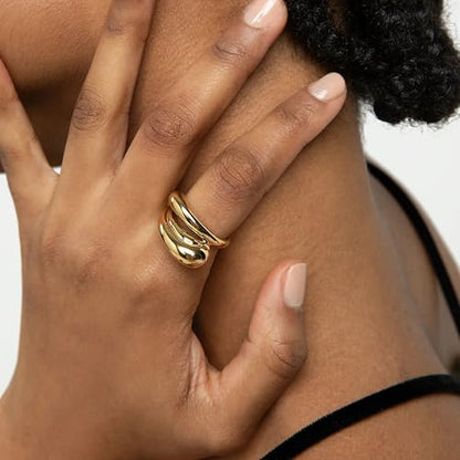 Hey Harper Gold Ring for Women - Gold Plated Stacking Waterproof & Sweatproof Jewerly Ring - Everday Non Tarnish Cute Fashion Circle Rings - style: Bica Ring