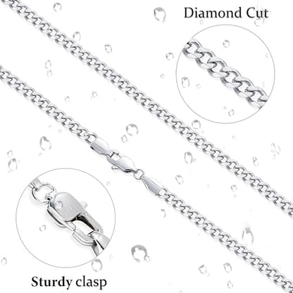 Fiusem 3.5mm Cuban Link Chains for Men, Silver Tone/Black/14K Gold Plated Stainless Steel Necklace Chain, Mens Necklace 16, 18, 20, 22, 24, 26, 28 Inch - size: 16 inches, style: a.3.5mm width-steel