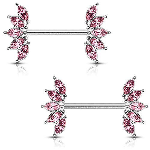 Pierced Owl - 14GA 316L Stainless Steel Crystal Marquise Fan Ends Nipple Barbells, Sold as A Pair - style: Pink