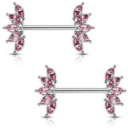 Pierced Owl - 14GA 316L Stainless Steel Crystal Marquise Fan Ends Nipple Barbells, Sold as A Pair - style: Pink