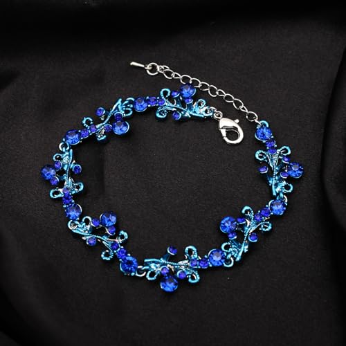 3Pcs Austrian Crystal Jewelry Set for Women, Necklace Dangle Earrings Link Bracelet Jewelry Set with Gold/Platinum/Gun Plated, Wedding Party Jewelry for Bridal Bridesmaid - color: Deep Blue-Platinum Plated