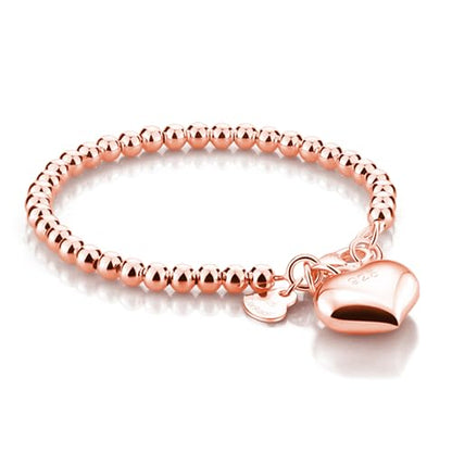 H&Beautimer 925 Sterling Silver 4-10MM Ball Chain Bracelet For Women's - Italian Handmade Bead Chain Bracelet 5''5.7''6.3''6.7''7.5''8''8.3''8.5''9 Inch Rose Gold Party Jewelry - color: 4MM Silver-Heart Pendant, size: 8.3 inches