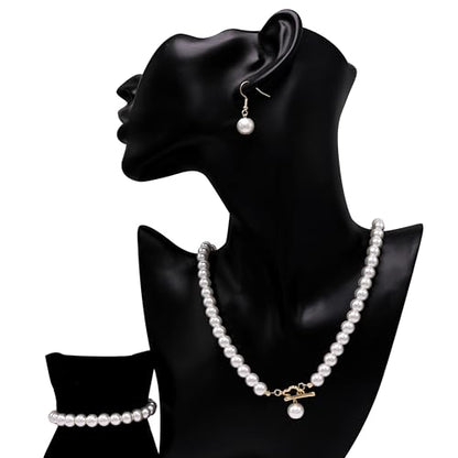 Cryshimmer Pearl Choker Necklace for Women Faux Pearl Beads Strand Necklace Earring Set Costume Jewelry,Gift for Wife Mother - color: 4-leaf Toggle
