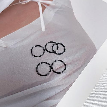 5Pcs Stainless Steel 16G 18G Sleeper Hoop Earrings for Women Men Septum Hinged Clicker Nose Lip Ring Helix Daith Cartilage Tragus Piercings Tiny Small Huggie Hoops Hypoallergenic Sensitive Ears Jewelry - style: 10mm in black 18G