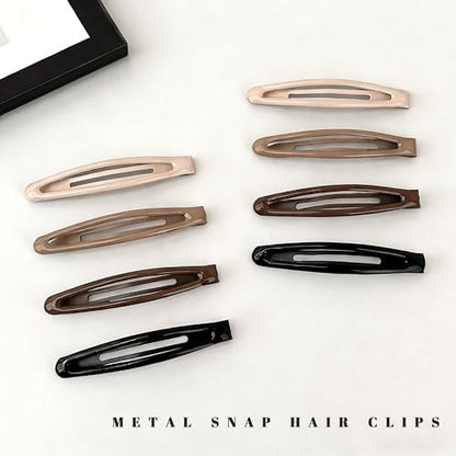 16 PCS Snap Hair Clips Metal Barrettes for Women Non Slip Barrettes for Thick and Thin Fine Hair,Bright Black Brown Beige,2.36 x 0.43 Inches. - color: Bright Black Brown Beige
