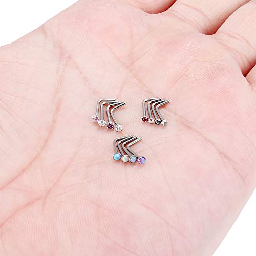 18G 20G 22G Nose Rings Studs 316L Surgical Steel Straight Screw L Shaped Nose Studs for Women Men CZ Opal Size 1.5mm 2mm 2.5mm 3mm - color: 22G-L Shape-Opal/CZ 2mm