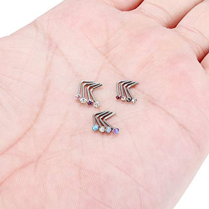18G 20G 22G Nose Rings Studs 316L Surgical Steel Straight Screw L Shaped Nose Studs for Women Men CZ Opal Size 1.5mm 2mm 2.5mm 3mm - color: 22G-L Shape-Opal/CZ 2mm