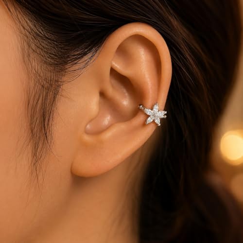 Flower Ear Cuff Set for Women Non Piercing Cartilage Earrings Clip On Wrap Cuffs Stackable Jewelry Gifts - color: A2: silver flower ear cuff
