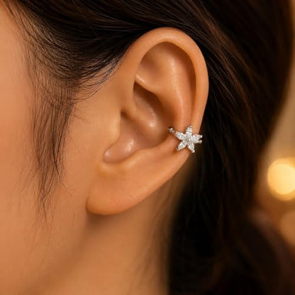 Flower Ear Cuff Set for Women Non Piercing Cartilage Earrings Clip On Wrap Cuffs Stackable Jewelry Gifts - color: A2: silver flower ear cuff