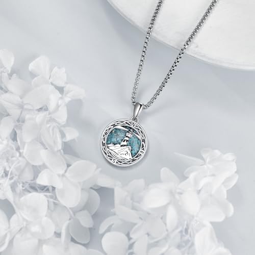 ONEFINITY Lighthouse Necklace for Women Sterling Silver Lighthouse Pendant Necklace Birthday Jewelry Gift for Women - color: Turquoise Compass lighthouse