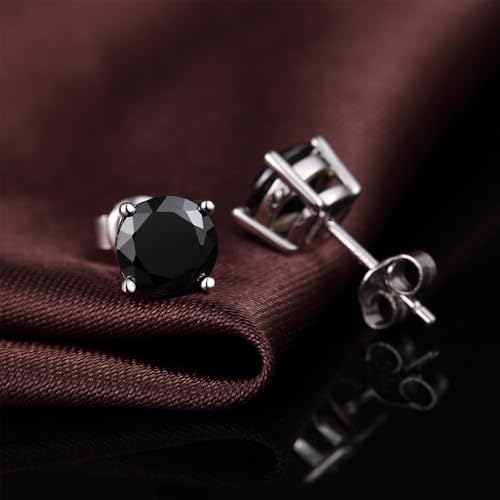 Sparkling 925 Sterling Silver Round Cut 5A+ Cubic Zirconia CZ Stud Earrings Hypoallergenic Earrings for Women/Men 4MM-8MM - color: B: Black, size: 6mm