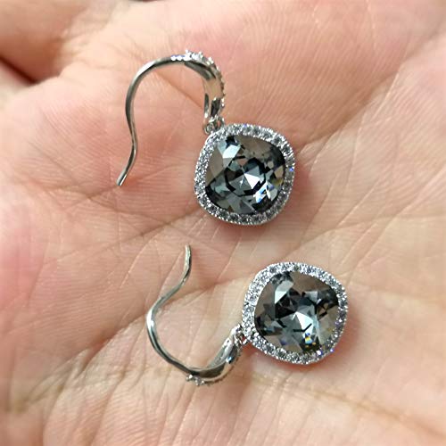 SBLING Platinum Plated Cubic Zirconia/Austrian Crystal Cushion Shape Halo Pendant Necklace/Earrings - color: Match Earrings-Austrian Crystals Black