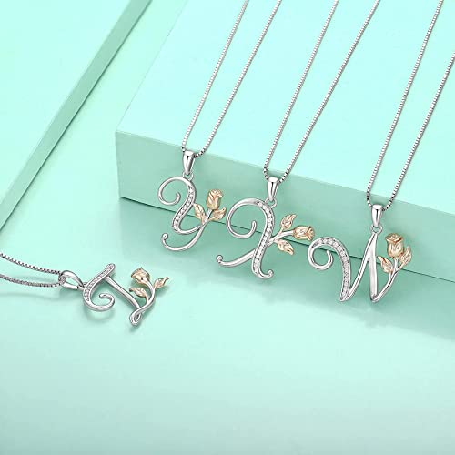 STARCHENIE Initial Necklace for Women Sterling Silver Letters 26 Alphabet Pendant Rose Flower Jewelry Gifts for Family Sisters Friend - color: Y