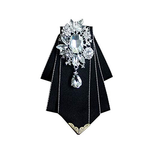Crystal Bow tie Brooches Collar Pin Jewelry ribbon Fabric Bowknot Pre Tied Neck Tie For men Women wedding bridegroom - color: Black