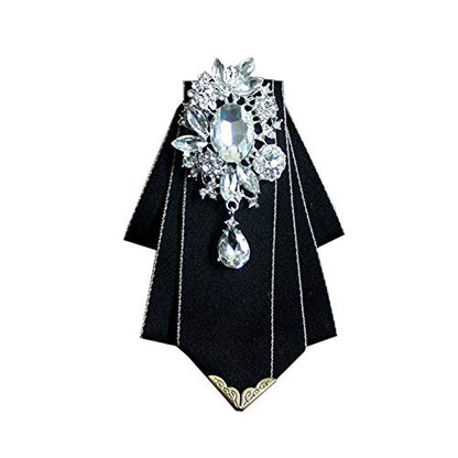 Crystal Bow tie Brooches Collar Pin Jewelry ribbon Fabric Bowknot Pre Tied Neck Tie For men Women wedding bridegroom - color: Black