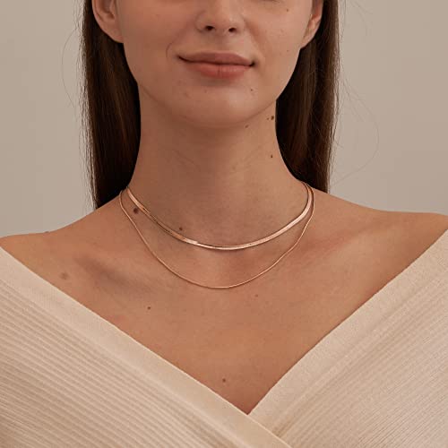 CHESKY 14K Gold/Silver Plated Snake Chain Necklace Herringbone Necklace | Gold Necklace for Women,layered Herringbone Necklace,1.5/3/5MM(W) 14"/16"(L) ,Mothers Day Gifts for Mom,Jewelry - color: rose gold, style: layered herringbone