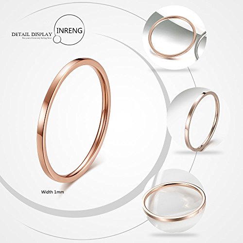 Women's Stainless Steel 1MM Thin Plain Midi Stacking Ring Band Comfort Fit, Size 3 to 10 - color: 1mm Flat - Rose G