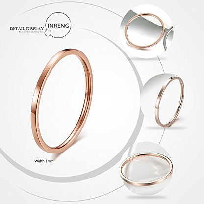 Women's Stainless Steel 1MM Thin Plain Midi Stacking Ring Band Comfort Fit, Size 3 to 10 - color: 1mm Flat - Rose G