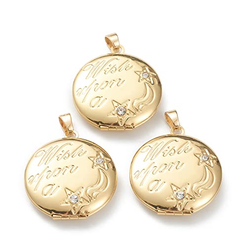 Craftdady 18K Gold Plated Brass Photo Locket Frame Pendants Charms for Necklaces Personalized Jewelry Crafts Making - size: 29.5x25.5mm Round