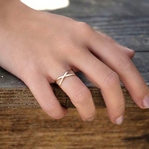 Valloey Rover Gold Rings for Women Non Tarnish Thumb Ring | 14k Gold Plated Adjustable Open Cross Wedding Rings Waterproof Fashion Statement Jewelry for Women Trendy Gift - color: X
