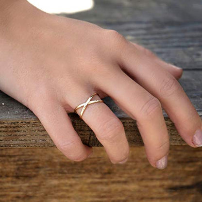 Valloey Rover Gold Rings for Women Non Tarnish Thumb Ring | 14k Gold Plated Adjustable Open Cross Wedding Rings Waterproof Fashion Statement Jewelry for Women Trendy Gift - color: X