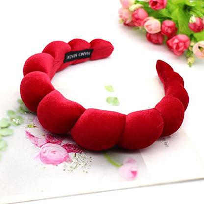 Headbands for Women Girls, Fashion Wide Headband Yoga Workout Head Bands Hair Accessories, Padded Fabric Hair Bands Red Velvet Headband, Red - color: Red