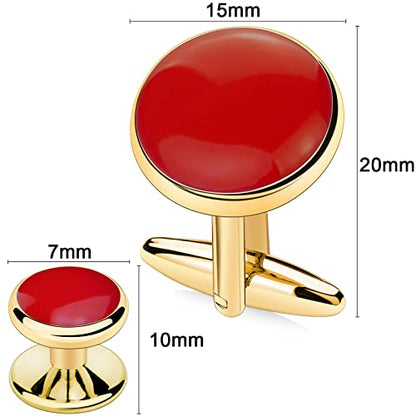 AMITER Men’s Cufflinks and Tuxedo Studs Set, Suitable for Black Suit White Shirts on Wedding, Anniversary, Birthday - color: Red+gold color