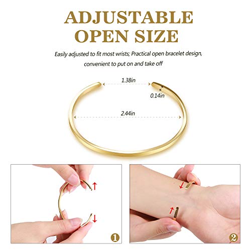 Lolalet Thin Open Cuff Bracelet, Christmas Gift for Girlfriend Wife Mom, 18K Gold Plated Couples Oval Love Bracelets, Plain Polished Finish Open Cuff Bangle Jewelry Gift for Men Women - style: 1 Pack