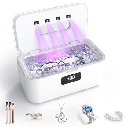 Ultrasonic Jewelry Cleaner, 50Khz Jewelry Cleaner Ultrasonic Machine for Jewelry, Eyeglasses, Rings, Watch Strap, Dentures, 24oz - 304 Stainless Steel Tank, Digital Timer, 5 Cleaning Modes - color: White