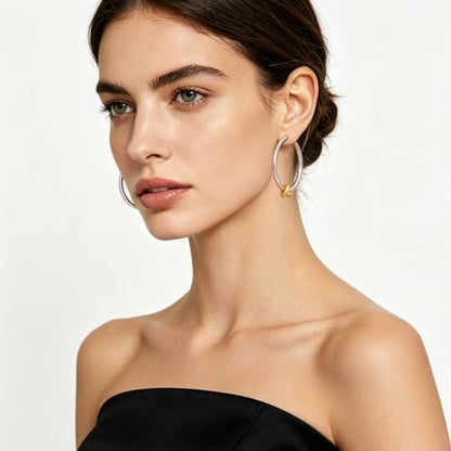 Large Gold Knot Hoop Earrings for Women 18K Gold Hoop Earrings Statement Lightweight Hoops Trendy Gold Hoops Earrings Jewelry - color: B-Big Hoop Earrings-mix metal