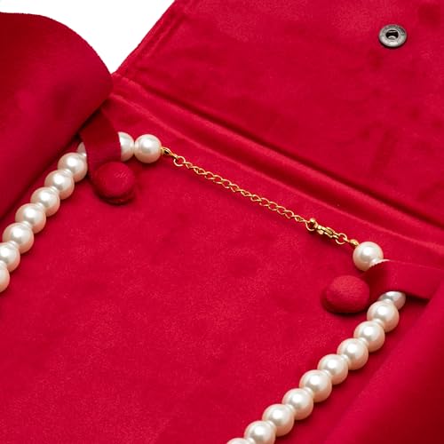 Velvet Necklace Jewelry Travel Folder Storage Display Case (Red) - color: Red