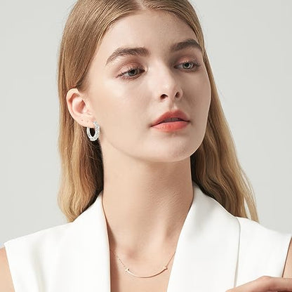 JSGEMSLEE Hypoallergenic Cubic Zirconia Hoop Earrings for Women 925 Sterling Silver Huggie Hoops Earrings CZ Earrings Jewelry Gifts - color: 20mm Hoop