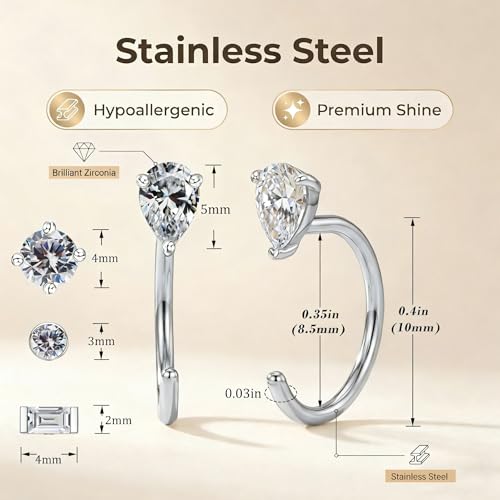 2/4Pairs 14K Gold Stay Close Hoop Huggie Half Hoop Earrings Minimalist Tiny Cartilage Helix Open Hugging for Women | Hypoallergenic 316L Stainless Steel Jewelry Set Trending Valentine's Day Gifts (A10) - color: 4 Pairs Silver