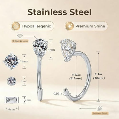 2/4Pairs 14K Gold Stay Close Hoop Huggie Half Hoop Earrings Minimalist Tiny Cartilage Helix Open Hugging for Women | Hypoallergenic 316L Stainless Steel Jewelry Set Trending Valentine's Day Gifts (A10) - color: 4 Pairs Silver