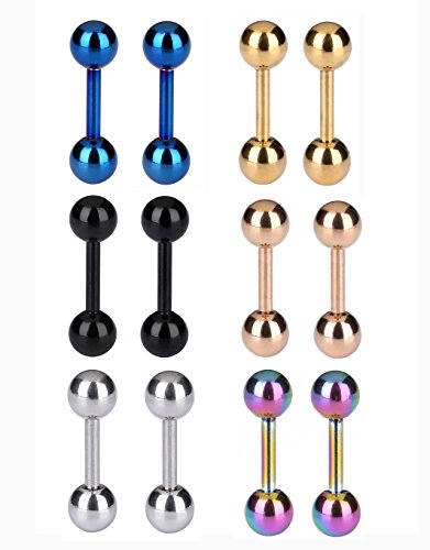 Tanyoyo 4mm Surgical Stainless Steel Ear Piercing Studs Earrings sets 5-6 Pair Mixed Colors High Polished 16G ¡­ - style: 6 Color