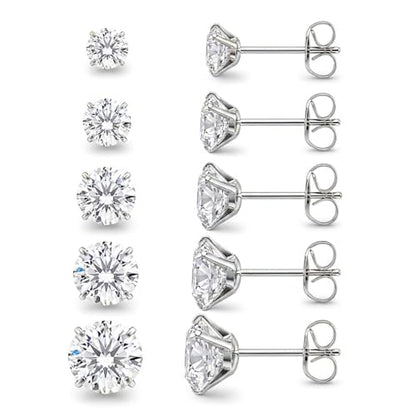 Stainless Steel Stud and Hoop Earrings Sets for Ear Stacks | Choose gold or silver pearl studs, CZ studs, flat backs, butterfly backs, hoops and multi-pair ear stack sets. - color: 5 Pairs 20G Silver