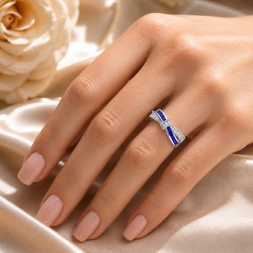 1 Ct Blue Sapphire Crystal Promise Engagement Ring September Birthstone Cubic Zirconia Ring for Women White Gold Plated