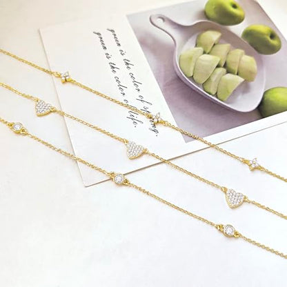 Luxval Diamond Pendant Gold Necklace for Women，Dainty 18k Gold Plated Choker Necklaces Simple Gold Jewelry Gifts for Women - color: Gold-5 CZ flower