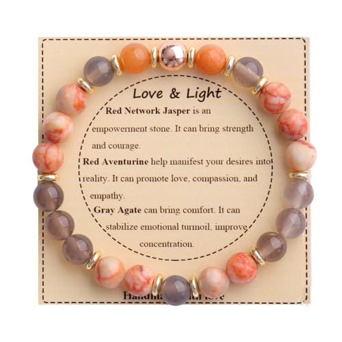 KSQS Healing Stone Bead Bracelet for Women, Natural Gemstones Balance Protection Bracelet, Spiritual Crystal Beads Bracelet Anxiety Relief with Meaning Card - color: Love & Light