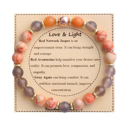 KSQS Healing Stone Bead Bracelet for Women, Natural Gemstones Balance Protection Bracelet, Spiritual Crystal Beads Bracelet Anxiety Relief with Meaning Card - color: Love & Light