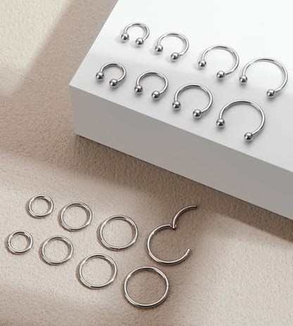 16PCS Surgical Stainless Steel Hinged Clicker Segment Horseshoe Septum Lip Eyebrow Rings 16G Nose Ring Hoop Cartilage Helix Conch Tragus Rook Daith Earrings Piercing Jewelry for Women Men 6mm 8mm 10mm 12mm - color: Silver Tone
