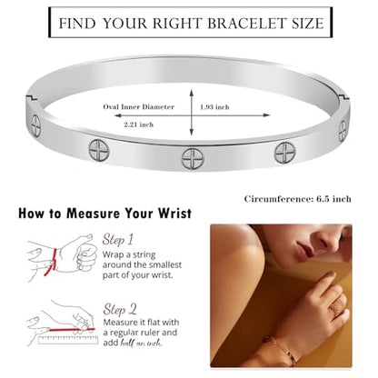 Friendship Love Bracelet for Women, 18K Gold Plated Titanium Steel Cuff - color: Silver, size: Cross 6.5''